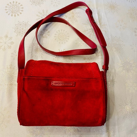 Lucky Brand Red Suede Leather Lura cross body shoulder bag handbag 9.5x6 - Picture 10 of 10